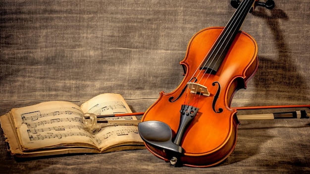 klassiek retro vioolmuziek snaarinstrument met rode roos