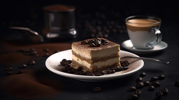 Klassiek Tiramisu Vierkant Cacaopoeder Afstoffen Heerlijke Dessert Generatieve AI