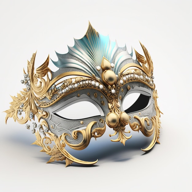 Foto klassiek wit en goud venetiaans carnavalsgezichtsmasker met ingewikkeld ontwerp en parelwerken