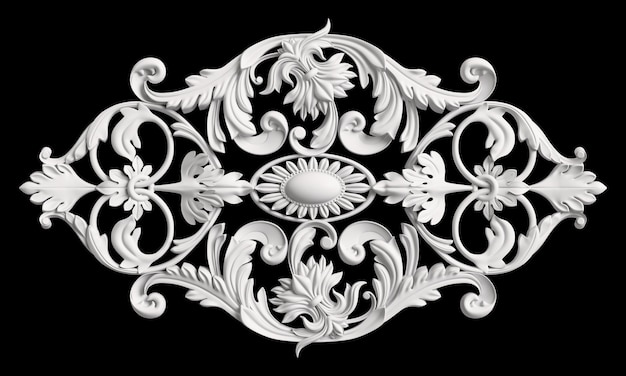 Foto klassiek wit ornamentdecor dat op zwarte wordt geïsoleerd