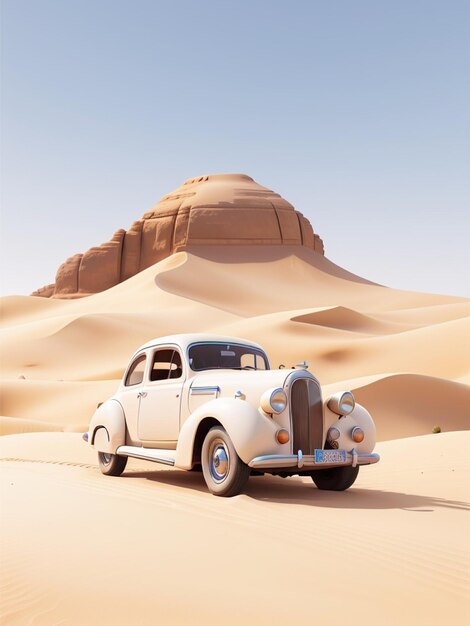 Foto klassieke auto in de sahara woestijn.