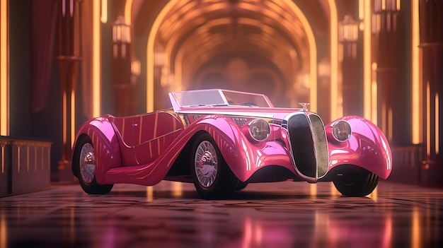 Klassieke auto roze behang Unreal Engine 5 volumetrische verlichting en filmische fotografie