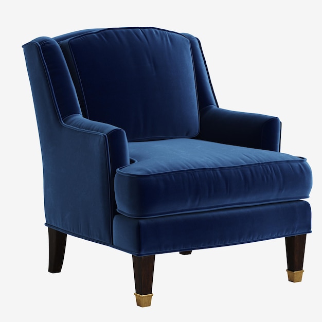 Klassieke blauwe fauteuil geïsoleerd op een witte achtergronddigitale illustratie3d-renderingxa