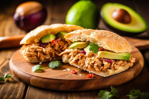 Klassieke Chicken Tinga Tostada Schalen met gebakken bonen avocado en tomaten