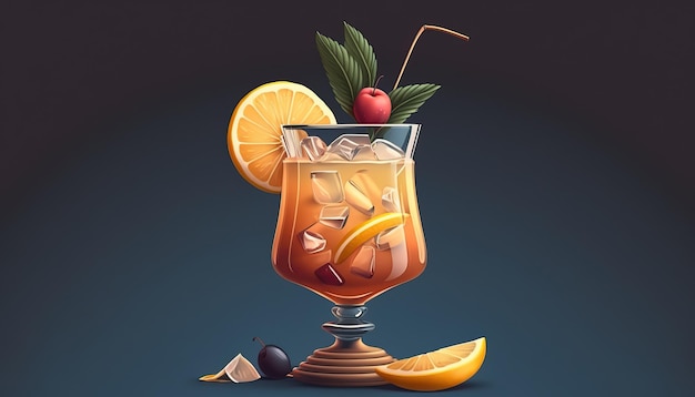 Klassieke cocktaildrank Platte illustratiestijl Generatieve ai