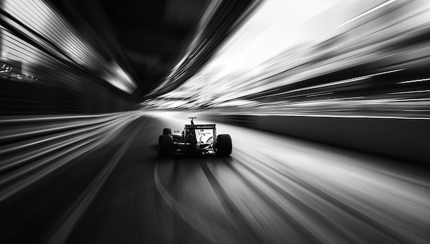 Klassieke F1 auto races door natte baan schijnwerpers werpen dramatische gloed
