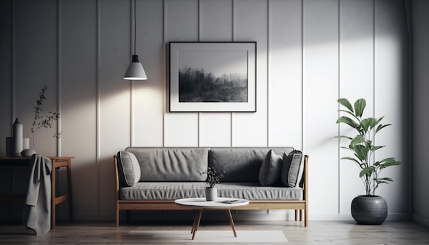 Klassieke grijze woonkamer close-up met sofa Generatieve AI