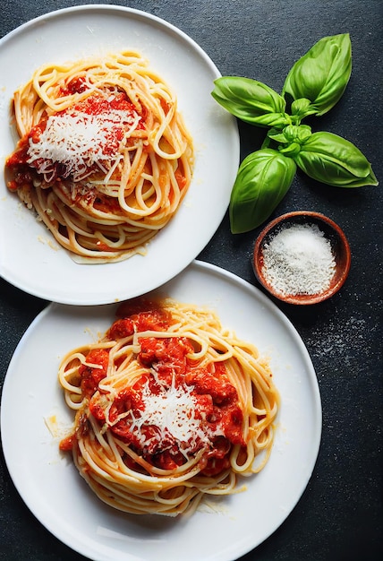 Klassieke Italiaanse Spaghetti Hartige Tomatensaus Parmezaanse Kaas en Basilicum generatief ai