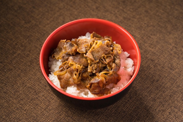 Klassieke Japanse fastfood vette rundvleesrijst