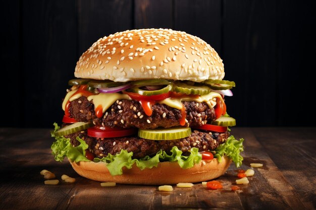 Klassieke kaasburger met rundvlees, groenten en uien op een witte achtergrond