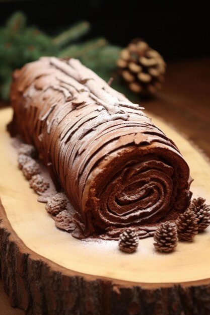 Klassieke kerstkoek met een beetje suikerpoeder, geïllustreerd door AI