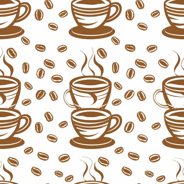 Klassieke koffie indulgentie naadloze afdruk tegel met bekers en bonen