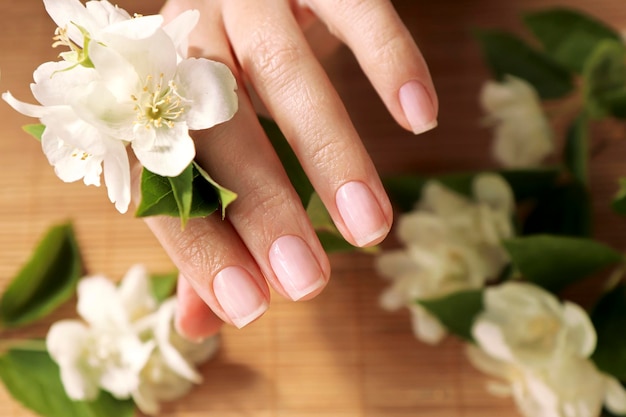 Klassieke manicure met een glanzende toplaag voor nagels.