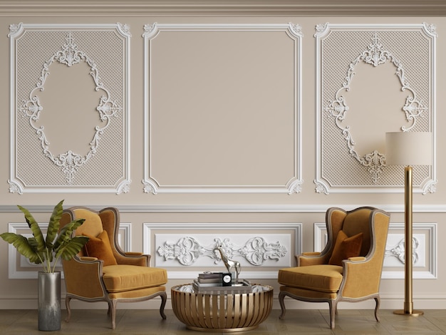 Klassieke meubels in klassiek interieur met kopieerruimte