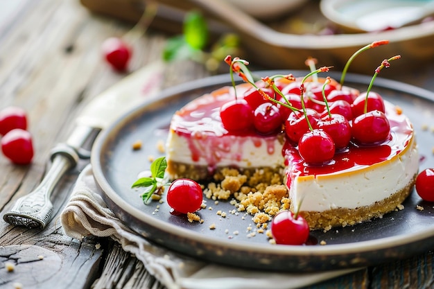 Klassieke New York cheesecake met een kersen topping