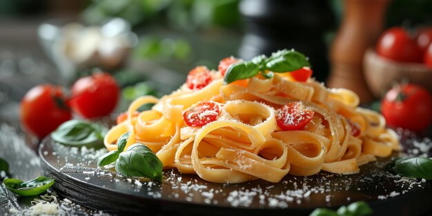 Klassieke pasta op de achtergrond van de keuken dieet en voedselconcept