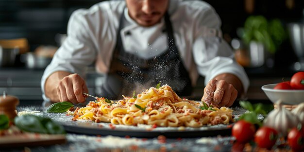 Klassieke pasta op de achtergrond van de keuken dieet en voedselconcept