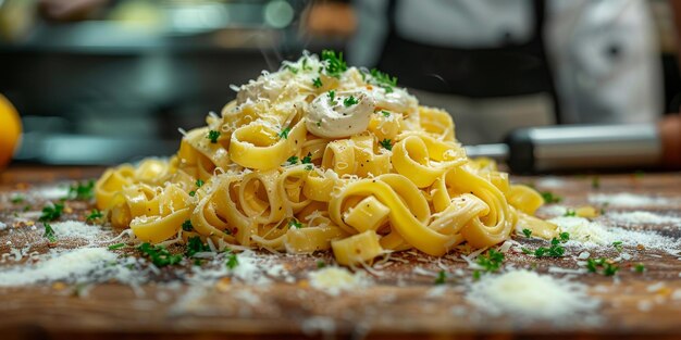 Klassieke pasta op de achtergrond van de keuken dieet en voedselconcept