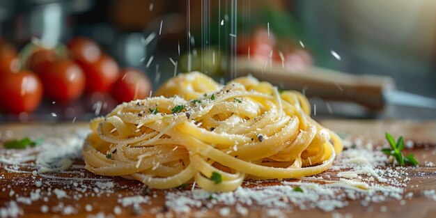 Klassieke pasta op de achtergrond van de keuken dieet en voedselconcept