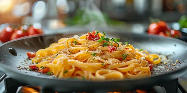 Klassieke pasta op de achtergrond van de keuken dieet en voedselconcept