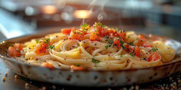 Foto klassieke pasta op de achtergrond van de keuken dieet en voedselconcept