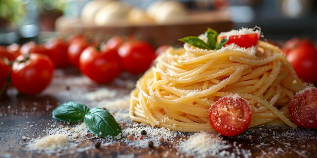 Klassieke pasta op de achtergrond van de keuken dieet en voedselconcept