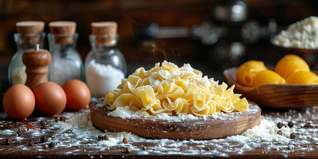 Klassieke pasta op de achtergrond van de keuken dieet en voedselconcept