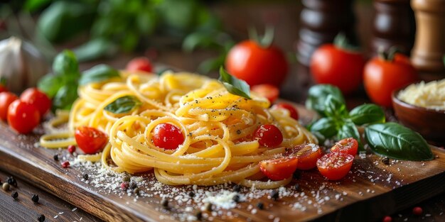 Klassieke pasta op de achtergrond van de keuken dieet en voedselconcept