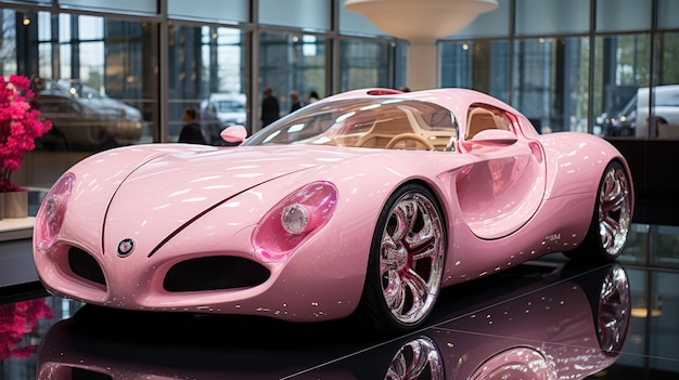 Klassieke roze auto in roze stijl