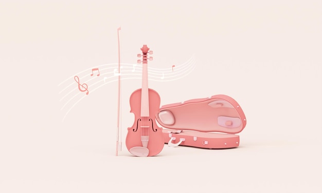 Klassieke roze viool op een pastelkleurige achtergrond Advertentie-idee Creatieve compositie 3D-weergave