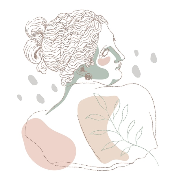 Klassieke sculptuur png sticker vrouwelijke monoline grafische Naiad op transparante achtergrond
