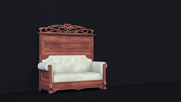 Klassieke sofa zwarte muur voor luxe levensstijl. Modern zakelijk interieur.