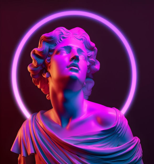 Klassieke standbeeld achtergrond concept Vaporwave stijl achtergrond Klassieke beeldhouwkunst kleurvervorming