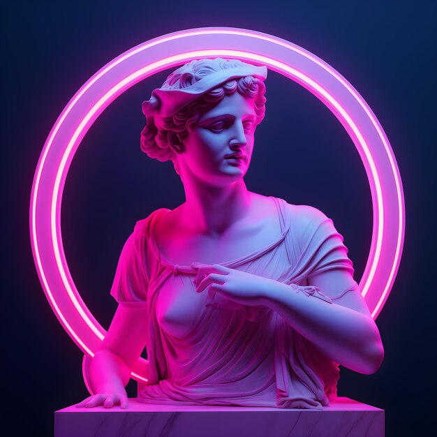 Klassieke standbeeld achtergrond concept Vaporwave stijl achtergrond Klassieke beeldhouwkunst kleurvervorming