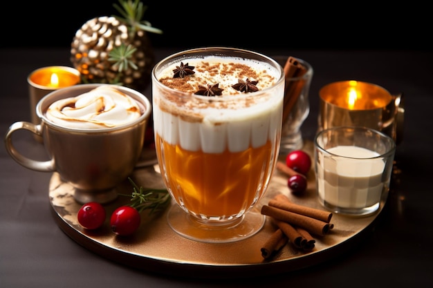 Klassieke warme chocolade rijke warmte en romige eggnog feestelijke vakantie Kerstmis