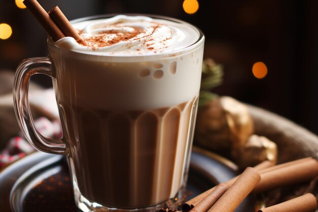 Foto klassieke warme chocolade rijke warmte en romige eggnog feestelijke vakantie kerstmis