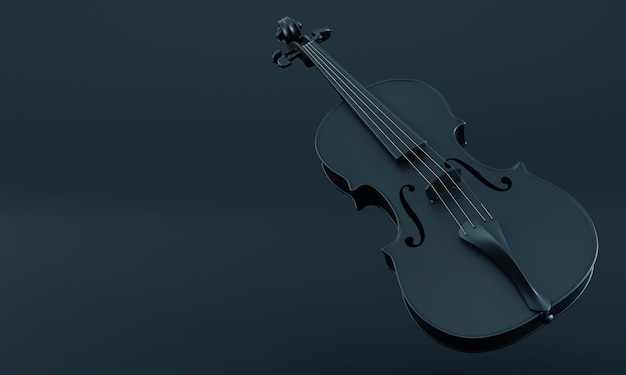 Klassieke zwarte en gouden viool geïsoleerd op donkere achtergrond 3D renderen