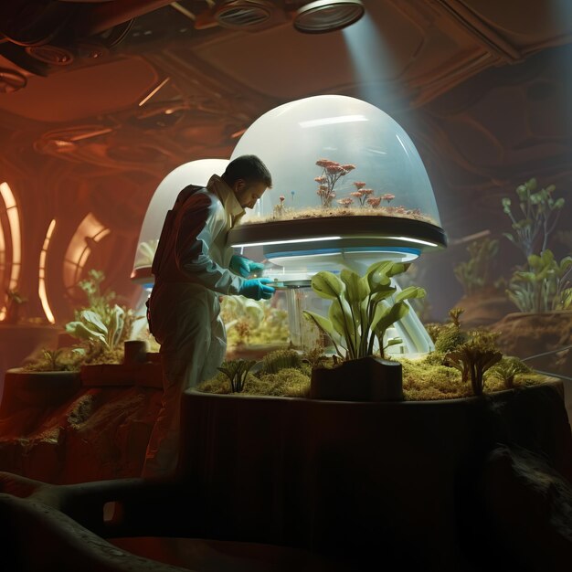 Photo the klaus method hydroponic growing in mars biodome with imaxquality visuals and cinematic lightin