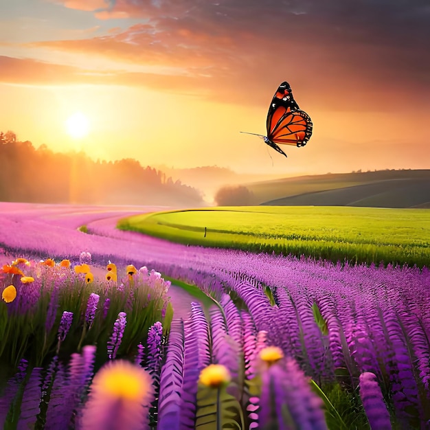 Klaver wilde bloemen en een vlinder in een weiland in de natuurlijke omgeving close-up macro-opname