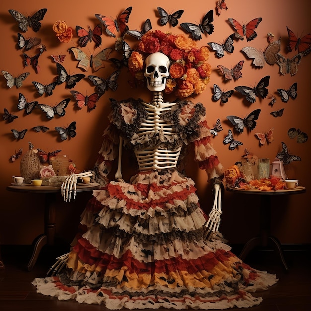 Kleding van de overleden Mexicaanse dia de muertos dag van de dode aquarelgrens