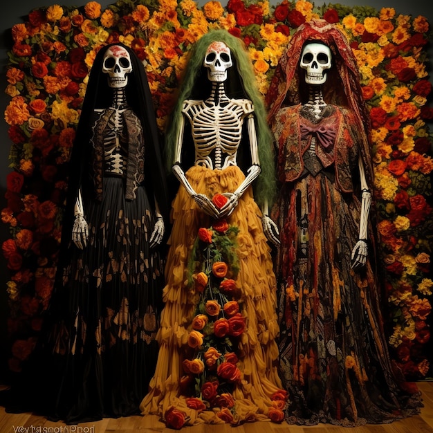 Kleding van de overleden Mexicaanse dia de muertos dag van de dode aquarelgrens