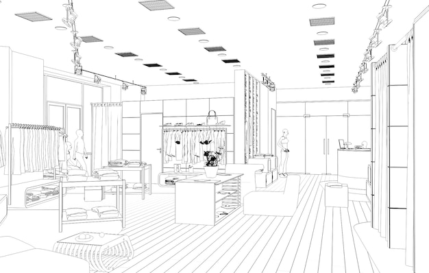 kledingwinkel contour visualisatie 3D illustratie schets schets