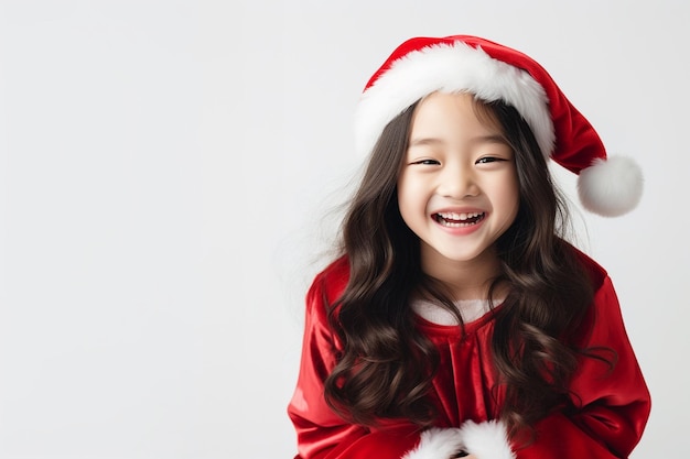 Klein Aziatisch meisje met een kerstman pet.