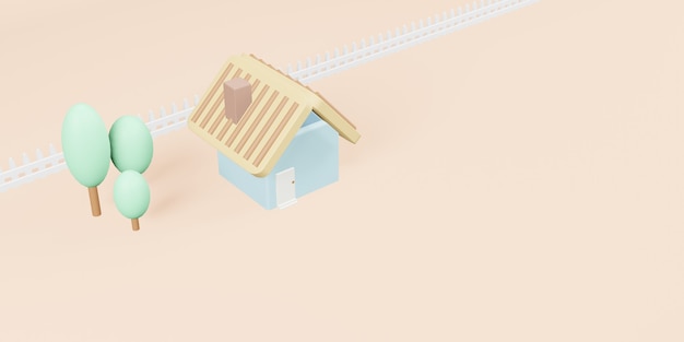 Klein huis huis model model pastel kleuren 3d illustratie