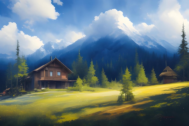Klein huis in de bergen