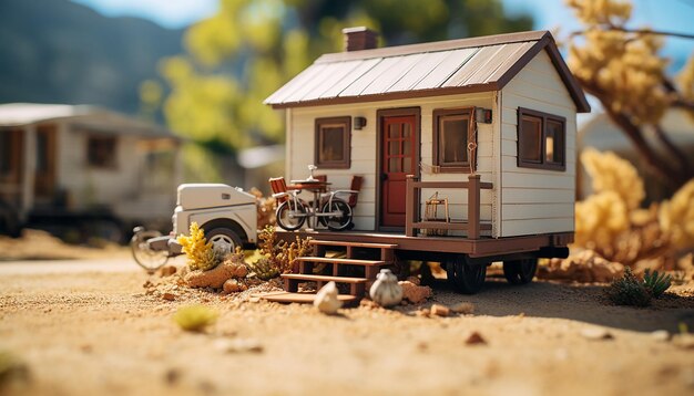 Foto klein huis op de achterkant van een el camino-fotoshoot