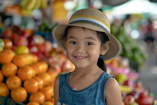 Klein meisje met een stapel sinaasappels
