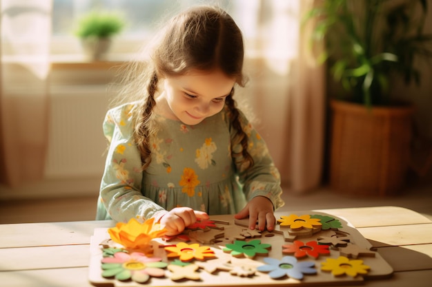 Klein meisje Montessori leren Nieuwsgierigheid en onafhankelijkheid koesteren