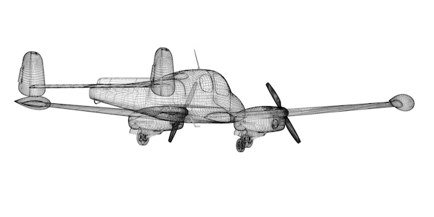 Klein Piper-vliegtuig, model carrosseriestructuur, draadmodel