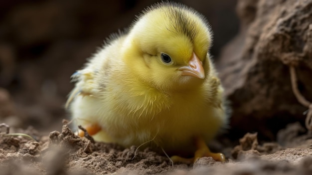 Klein schattig kuiken van dichtbij in de natuur